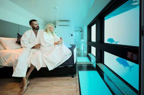 Watch a glorious sunset over the reef with a drink in hand before indulging in a spectacular starlit dinner on the pontoon’s upper deck. Although food is served family style, you can still sit at a table for two if you prefer. After dinner, retreat the hushed privacy of your very own Reefsuite. These luxury suites are Australia’s first underwater accommodation, offering a front row seat to the dazzling Great Barrier Reef for a night you will never forget.