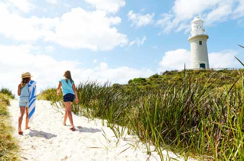 rottnest-island-Two-girls-walking-up-sand-to-lighthouse