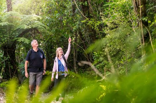 queen-charlotte-walk-couple- walking on track
